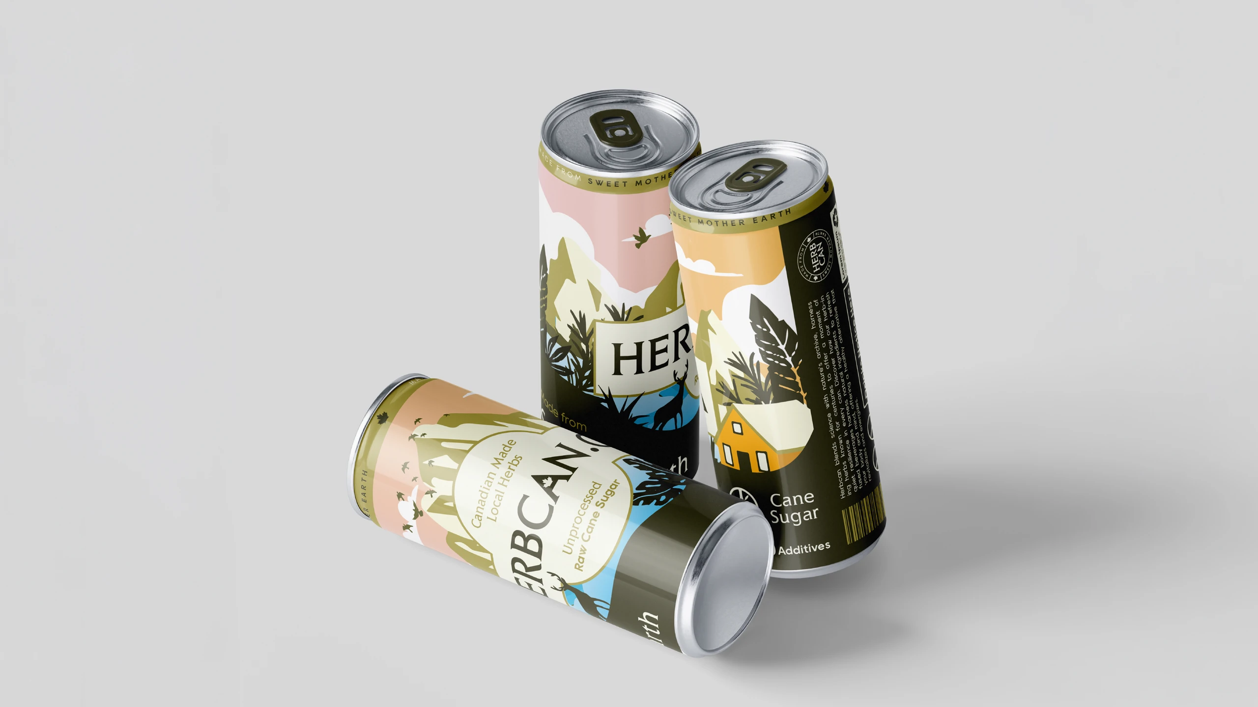 Herbcan illustrated beverage packaging — portfolio image 1